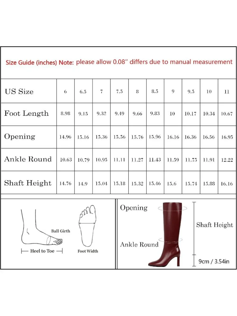 Women's Red Faux Leather Pointed Square Toe Stiletto Chunky Heel Knee High Boots